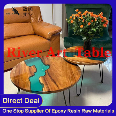 Meja Sungai Kayu Solid Desain Epoxy Resin Tidak Tahan Bau Blush
