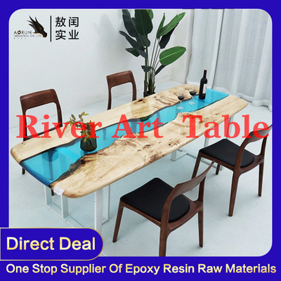 Tepi Sungai Epoxy Resin Meja Makan Seni Perabotan Rumah Kayu Asli Live